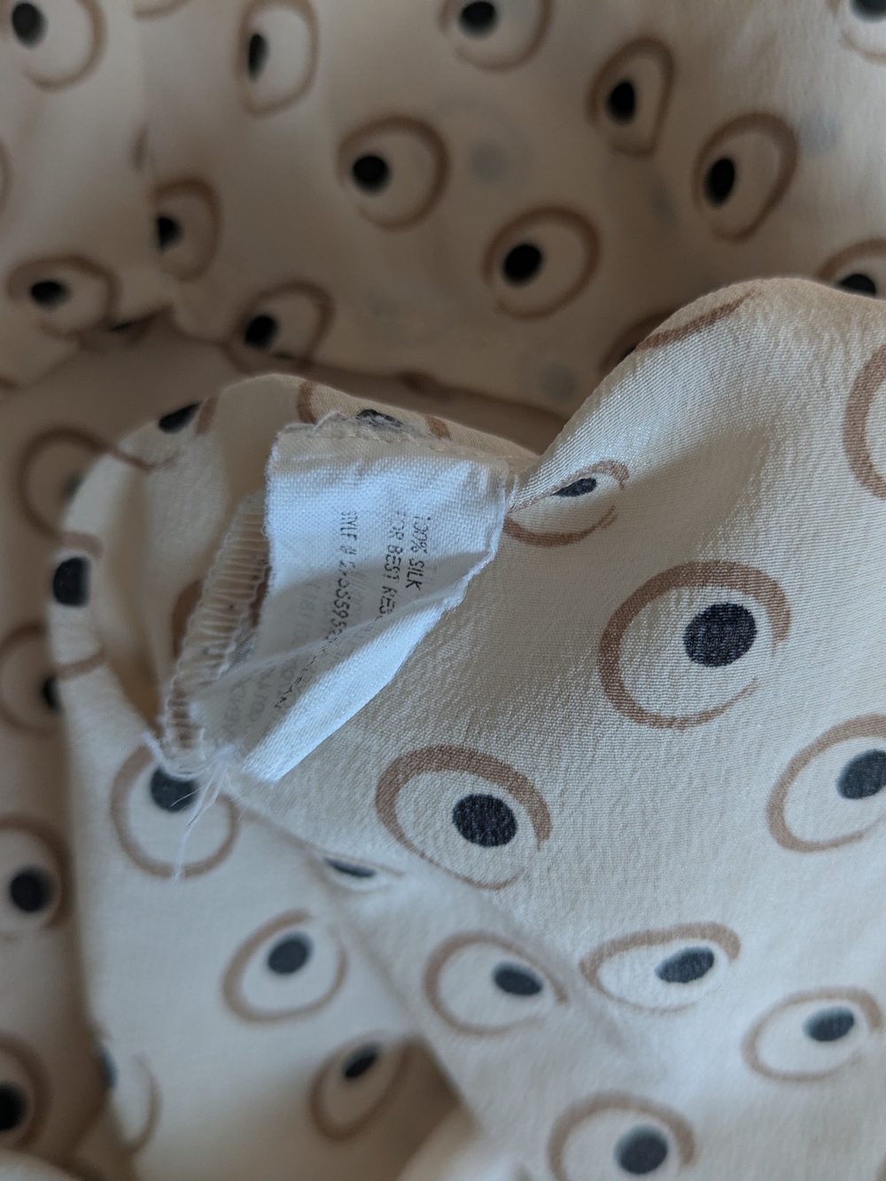 Club Monaco Silk Cream Button-Down Shirt with Circular Eye Print - Picture 4 of 7